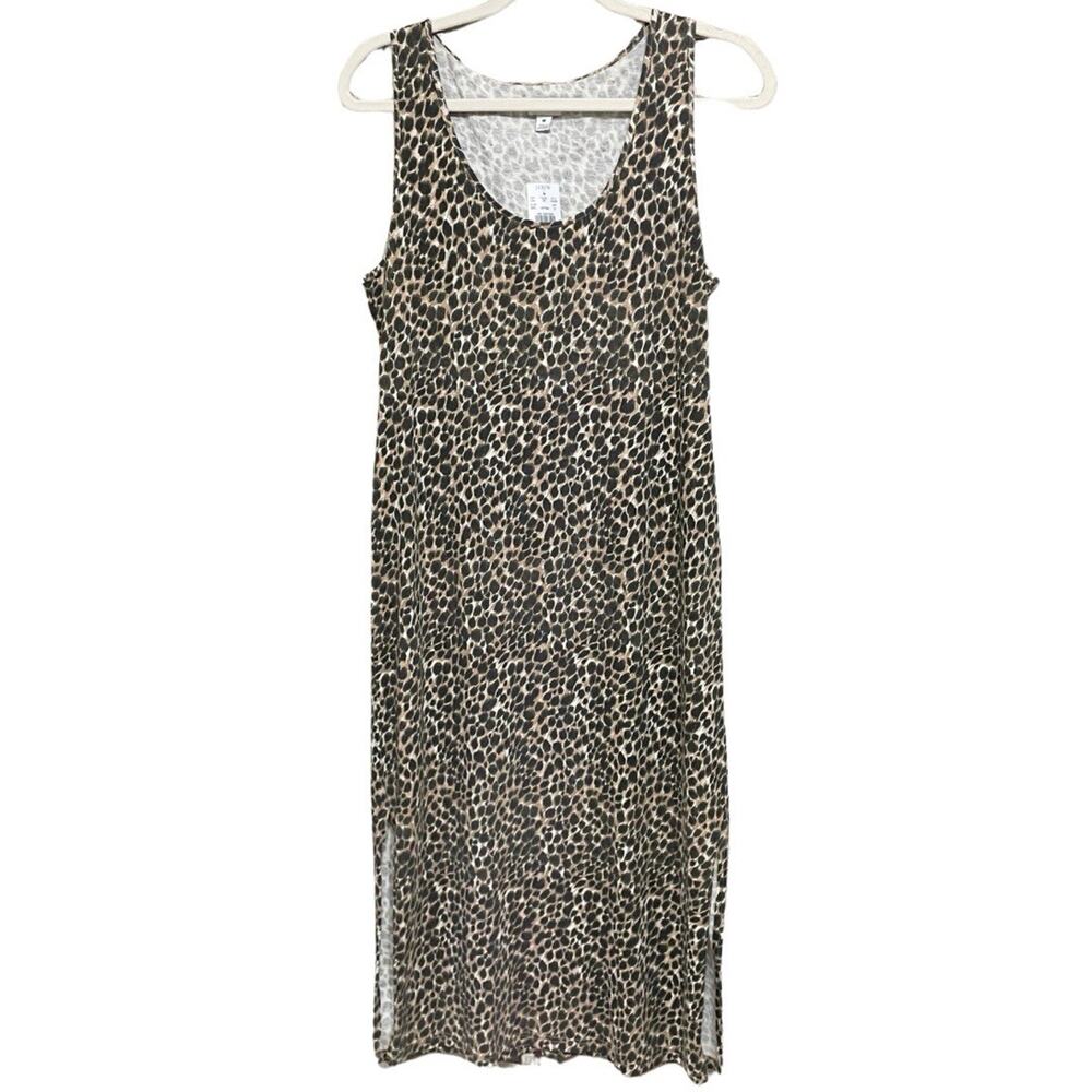 J.Crew Midi Tank Dress Women Size M Animal Print Cotton Scoop Neck Side Slit NEW